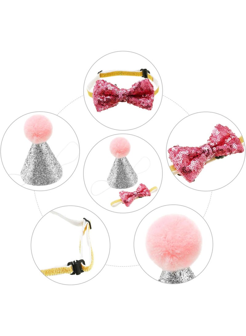 4 قطع قطة عيد ميلاد قبعة Bowtie لطيف قابل لإعادة الاستخدام الكلب الحيوانات الأليفة Headwear قابل للتعديل والطوق الكلب Headband Topper للقطة الحيوانات الأليفة الصغيرة والمتوسطة (بحيرة الأزرق والوردي ، أسلوب أ) - Image 3